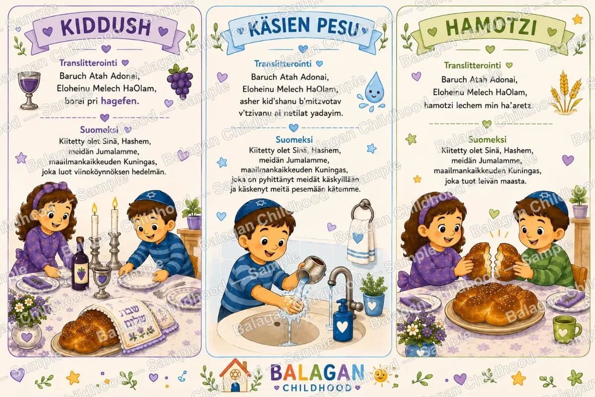 Shabbat Prayers – Kiddush, Hand Washing & Hamotzi Poster