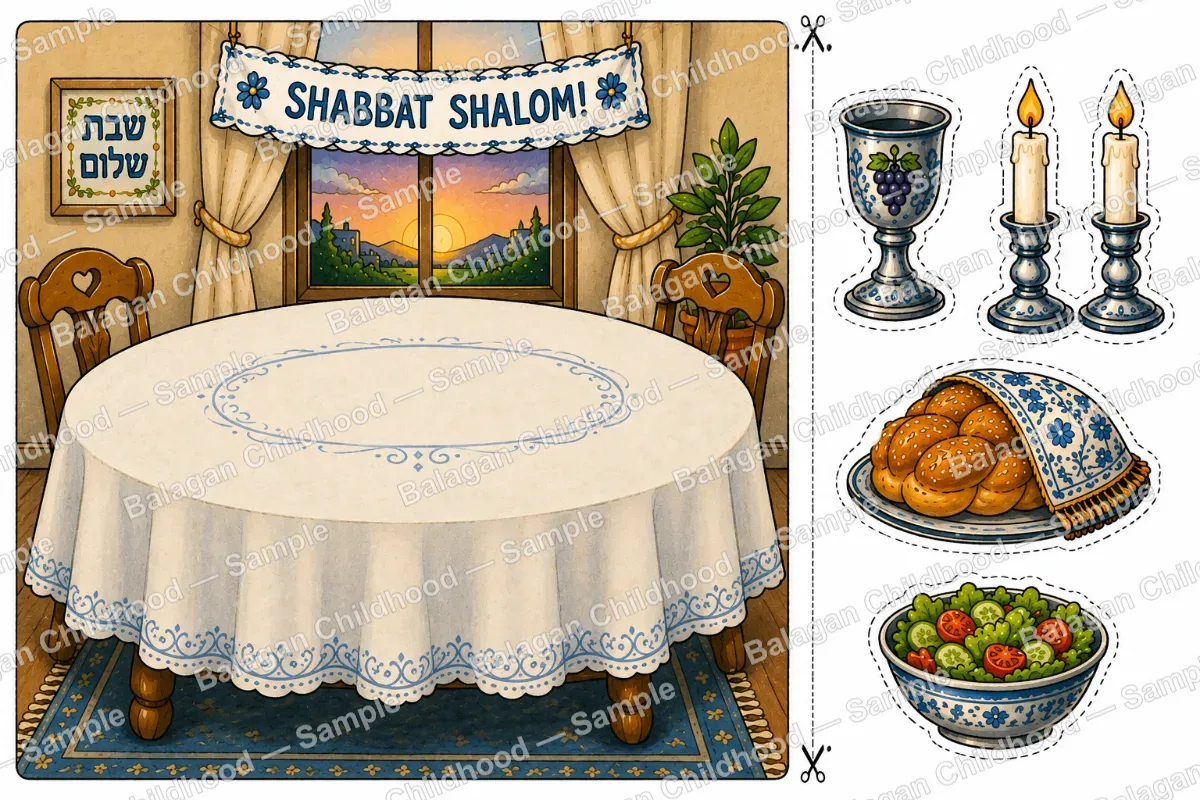 Shabbat Table – Cut and Paste Activity